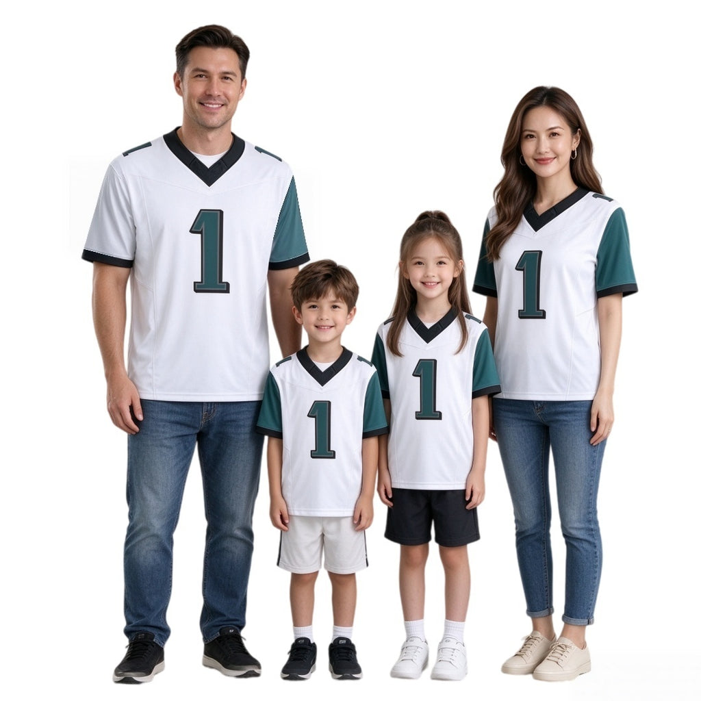 Matching Family #1 Football Stitched Jersey White | Men Women Youth Game Day Shirt, Free Shipping