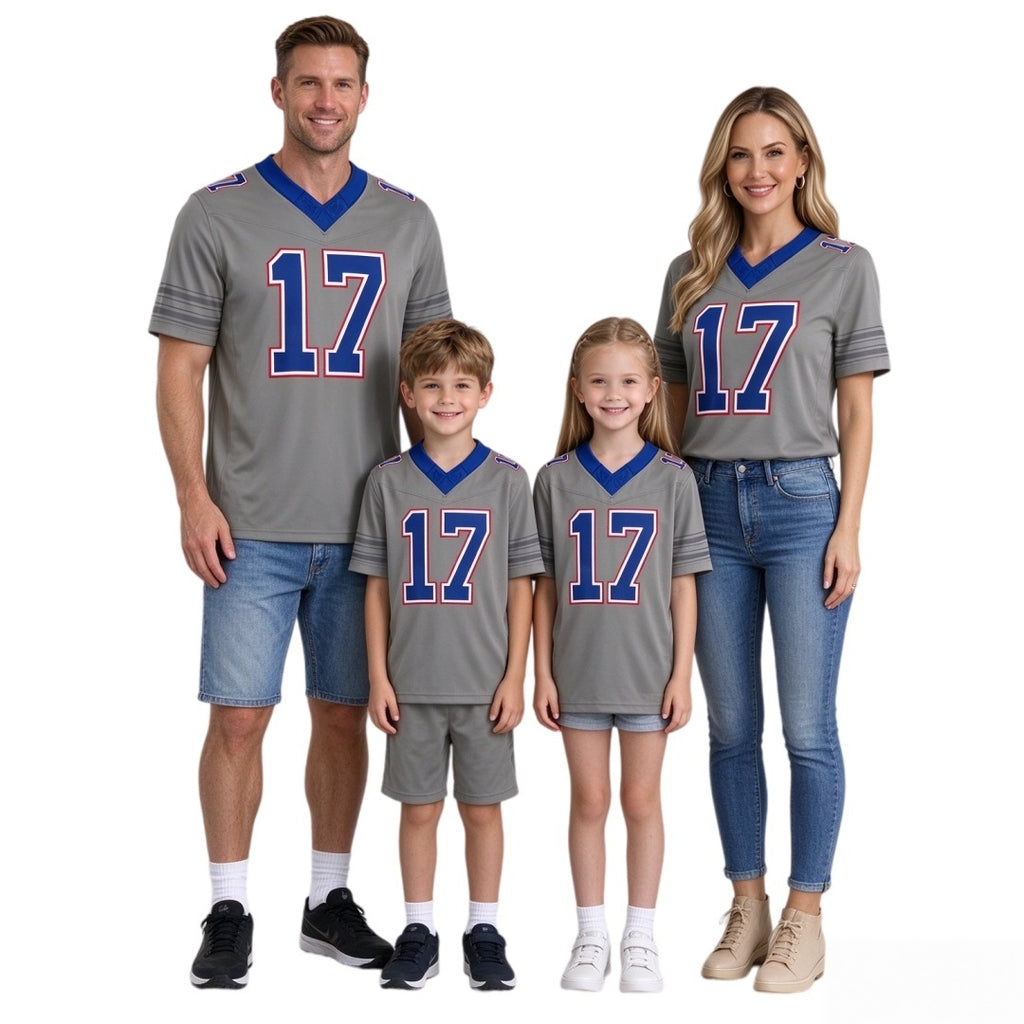 Matching Family #17 Football Stitched Jersey Gray | Men Women Youth Game Day Shirt, Free Shipping