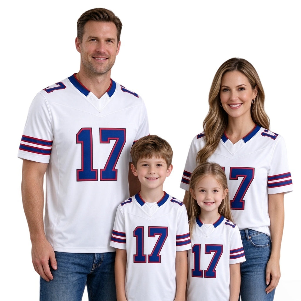 Matching Family #17 Football Stitched Jersey White | Men Women Youth Game Day Shirt, Free Shipping