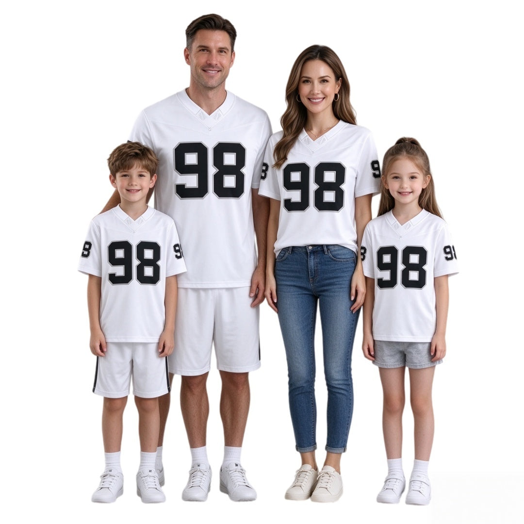 Matching Family #98 Football Stitched Jersey White | Men Women Youth Game Day Shirt, Free Shipping