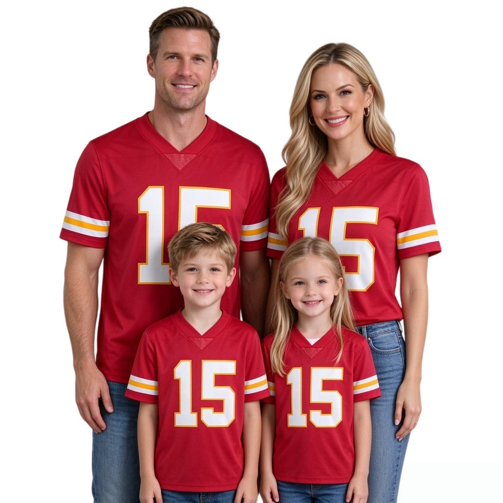 Matching Family #15 Football Stitched Jersey Red | Men Women Youth Game Day Shirt, Free Shipping