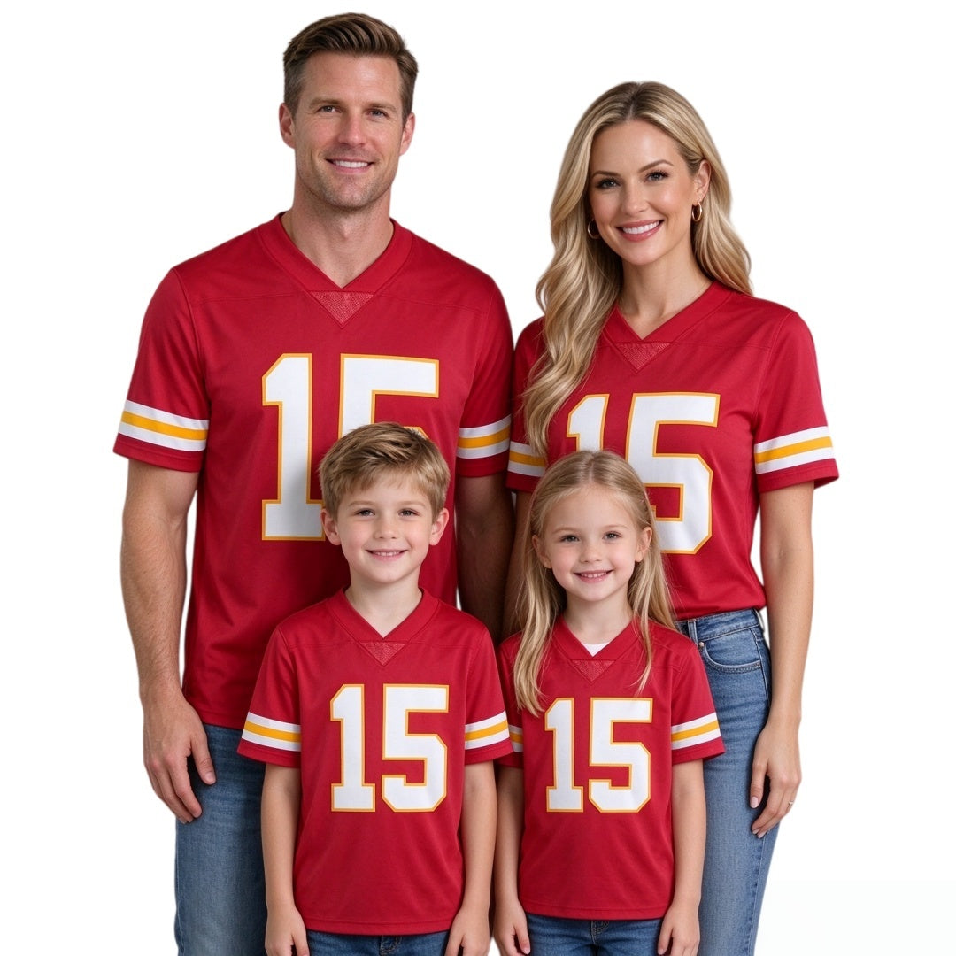 Matching Family #15 Football Stitched Jersey Red | Men Women Youth Game Day Shirt, Free Shipping
