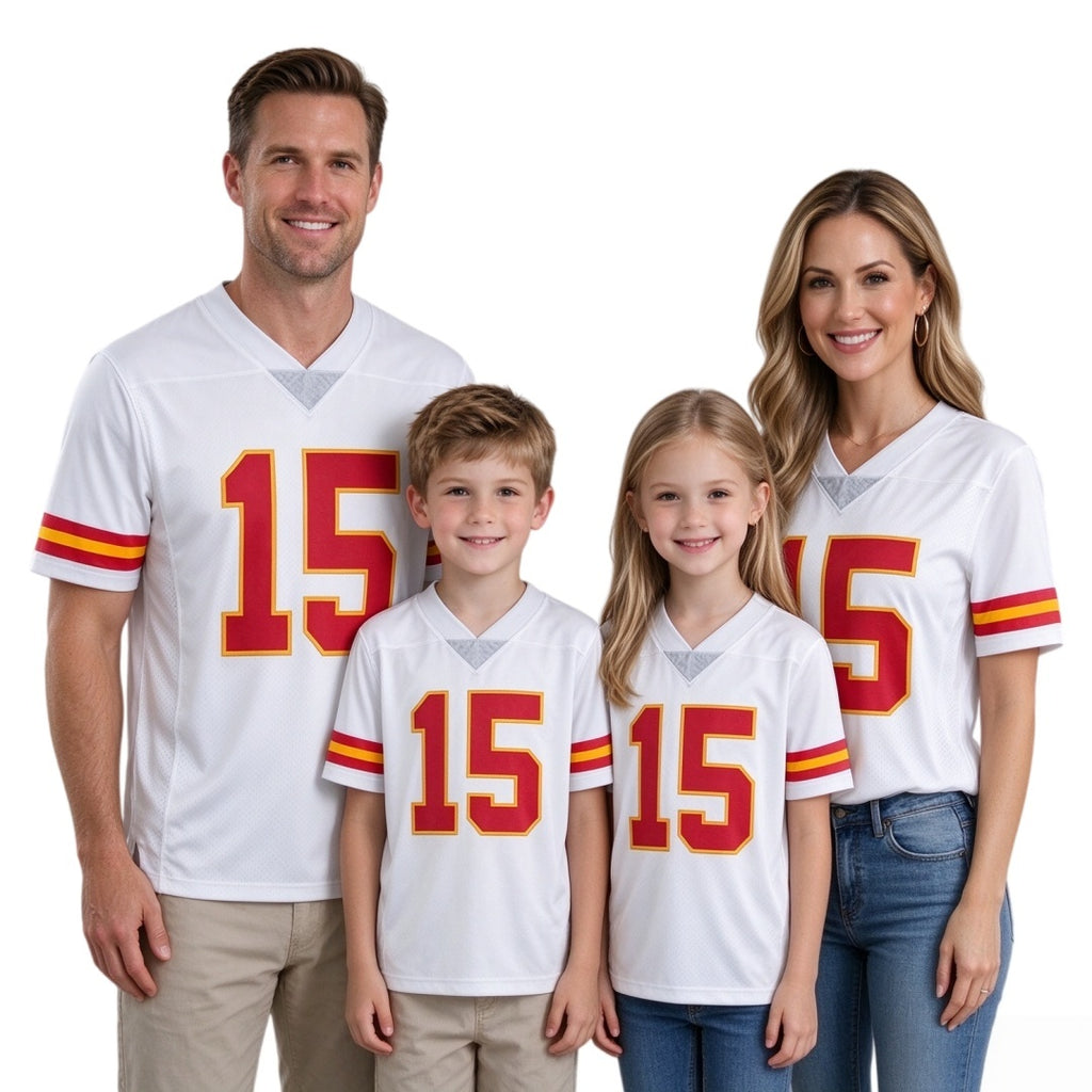 Matching Family #15 Football Stitched Jersey White | Men Women Youth Game Day Shirt, Free Shipping