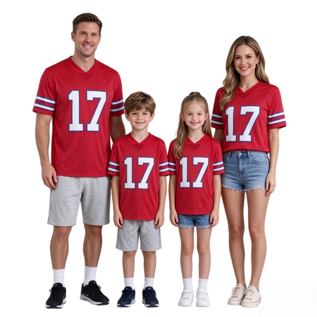 Matching Family #17 Football Stitched Jersey Red | Men Women Youth Game Day Shirt, Free Shipping