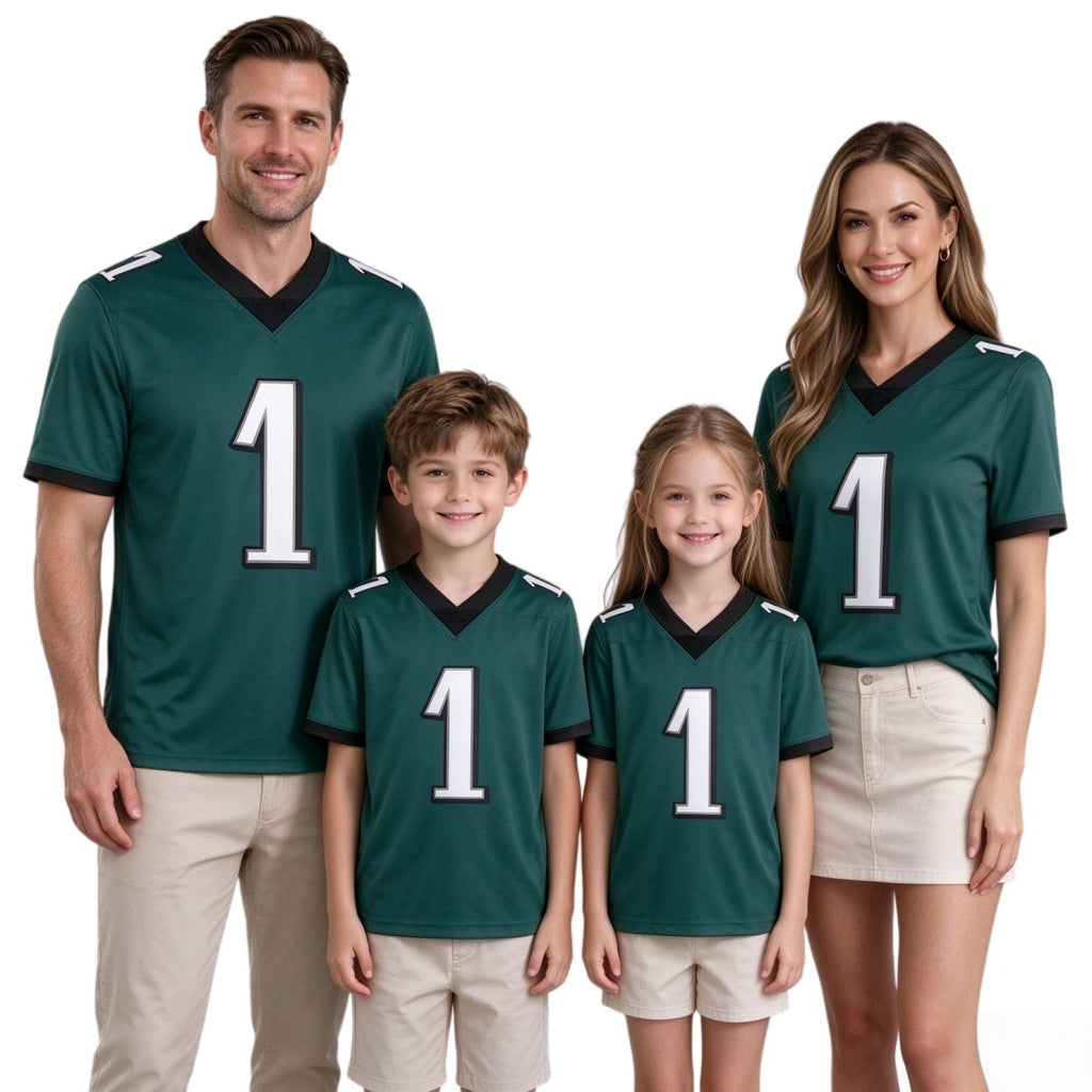Matching Family #1 Football Stitched Jersey Green | Men Women Youth Game Day Shirt, Free Shipping